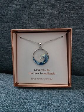 Fine Silver Plated Blue Wave Pendant Necklace - Love You to the Beach and Back